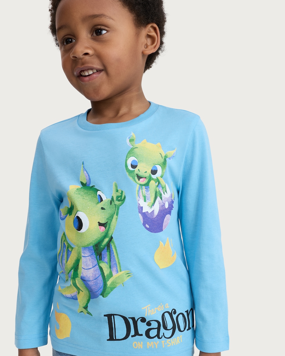 image 1 of Who's In Your Book? Dragon Long Sleeved Top in Blue