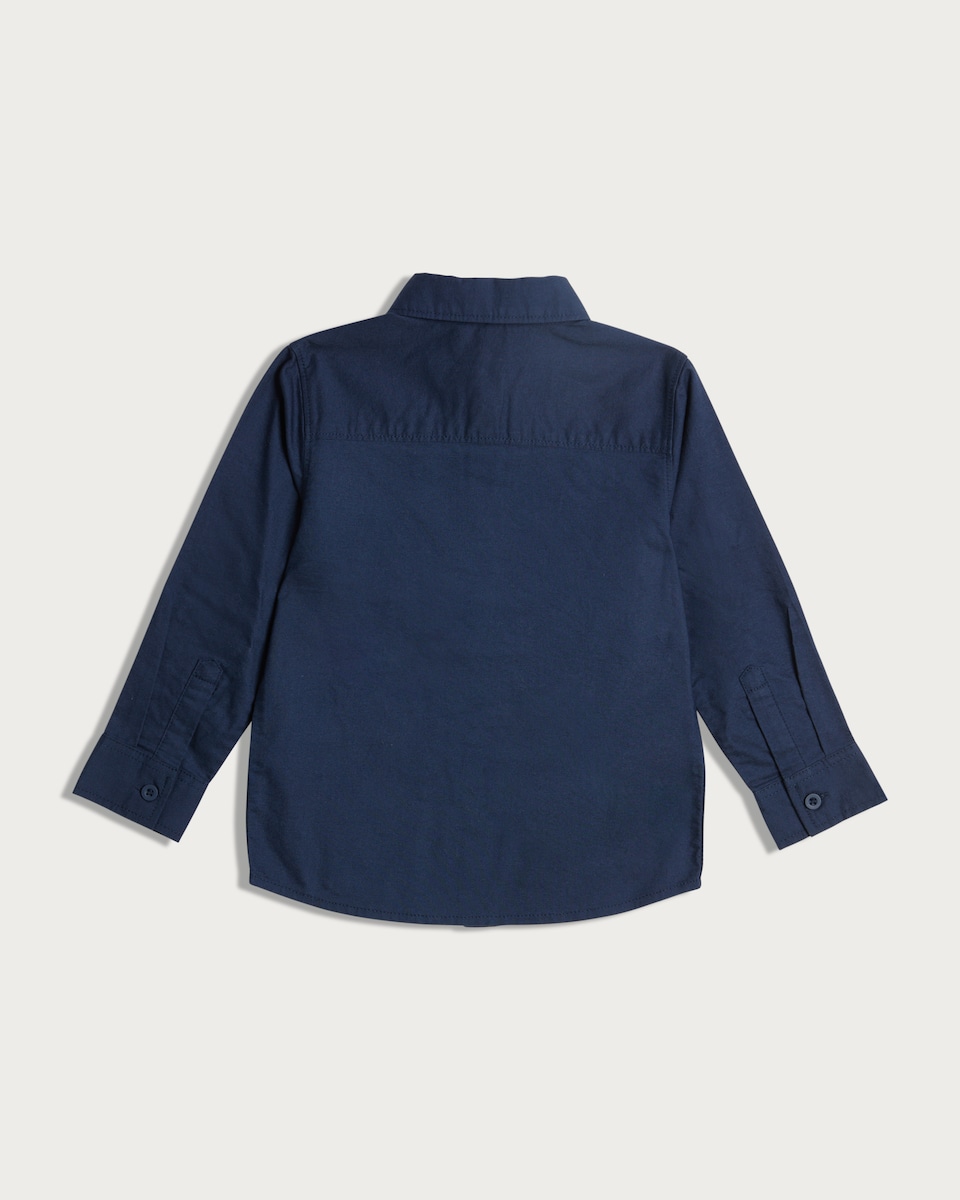 image 1 of F&F Boys Pure Cotton Christmas Embroidered Shirt in Navy
