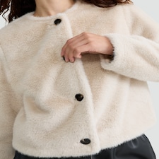 F&F Faux Fur Cropped Buttoned Jacket in Neutral