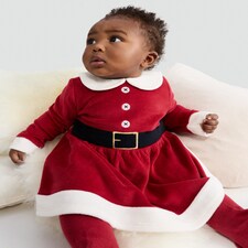 F&F Baby 2-Piece Velour Santa Dress and Tights Set in Red
