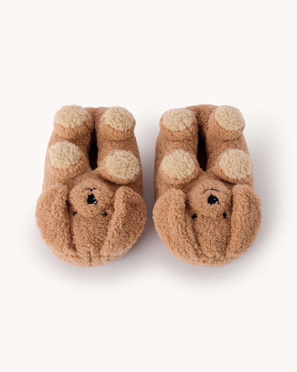 image 1 of Christmas Novelty Dog Slippers in Cream