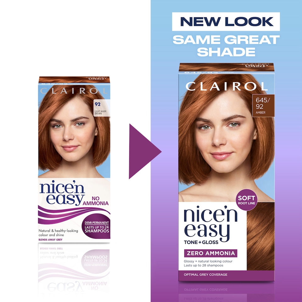 image 1 of CLAIROL NICE'N EASY TONE+GLOSS SEMI PERMANENT HAIR DYE - 645/92 AMBER