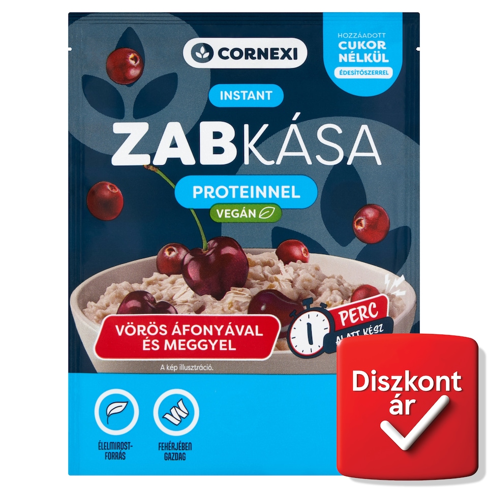 Cornexi vörös áfonyás-meggyes instant zabkása proteinnel hozzáadott cukor nélkül édesítőszerrel 50 g