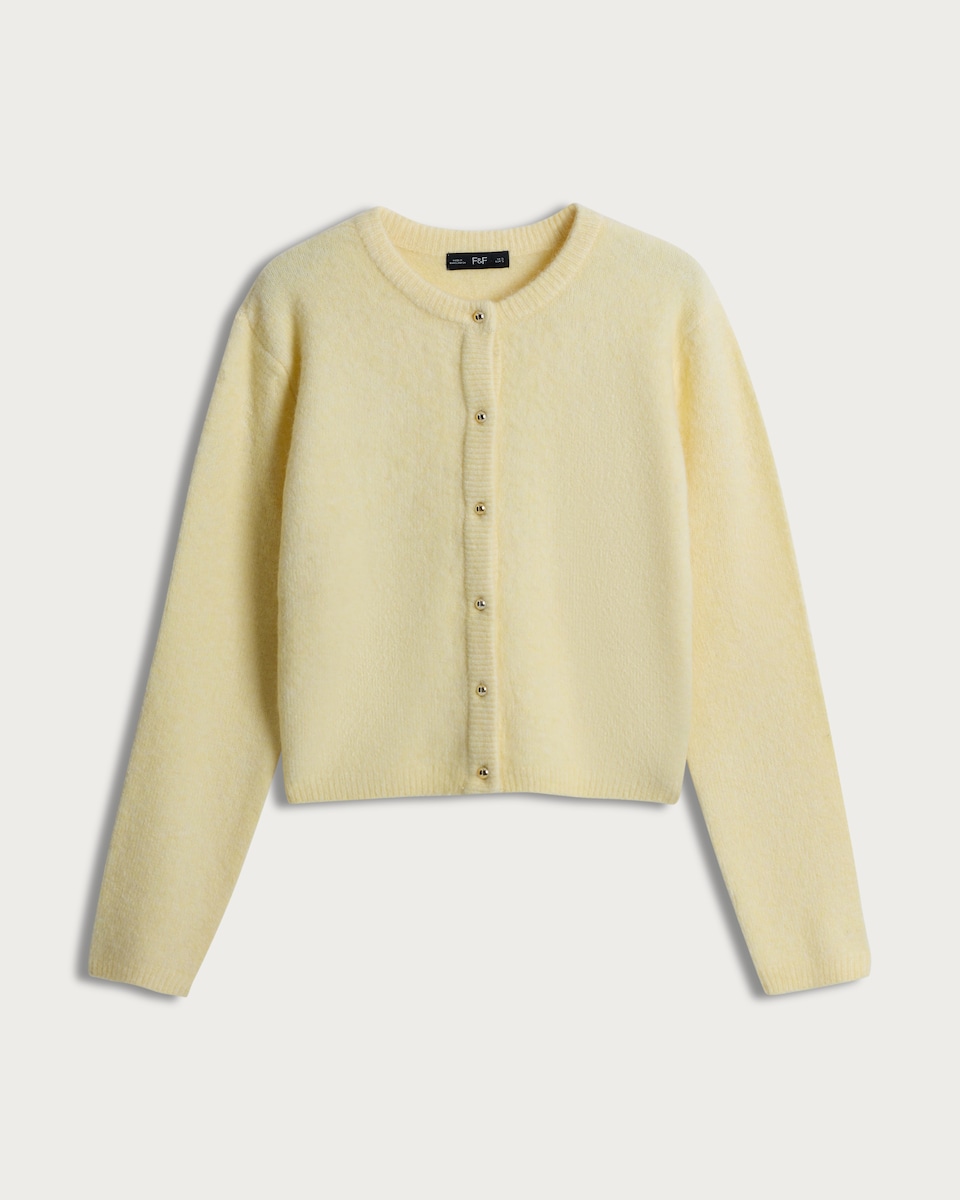 image 1 of F&F Knitted Button Front Cardigan in Yellow