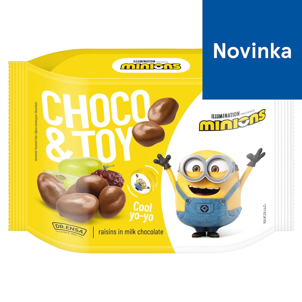 Dr. Ensa Choco & Toy Minions sušené hrozienka jumbo v mliečnej čokoláde 40 g