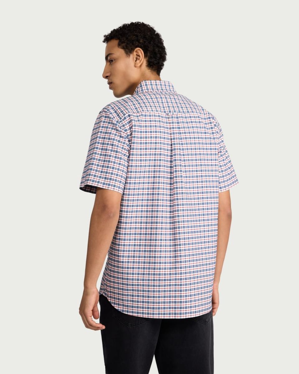 image 1 of F&F Pure Cotton Gingham Short Sleeved Oxford Shirt in Multi Red