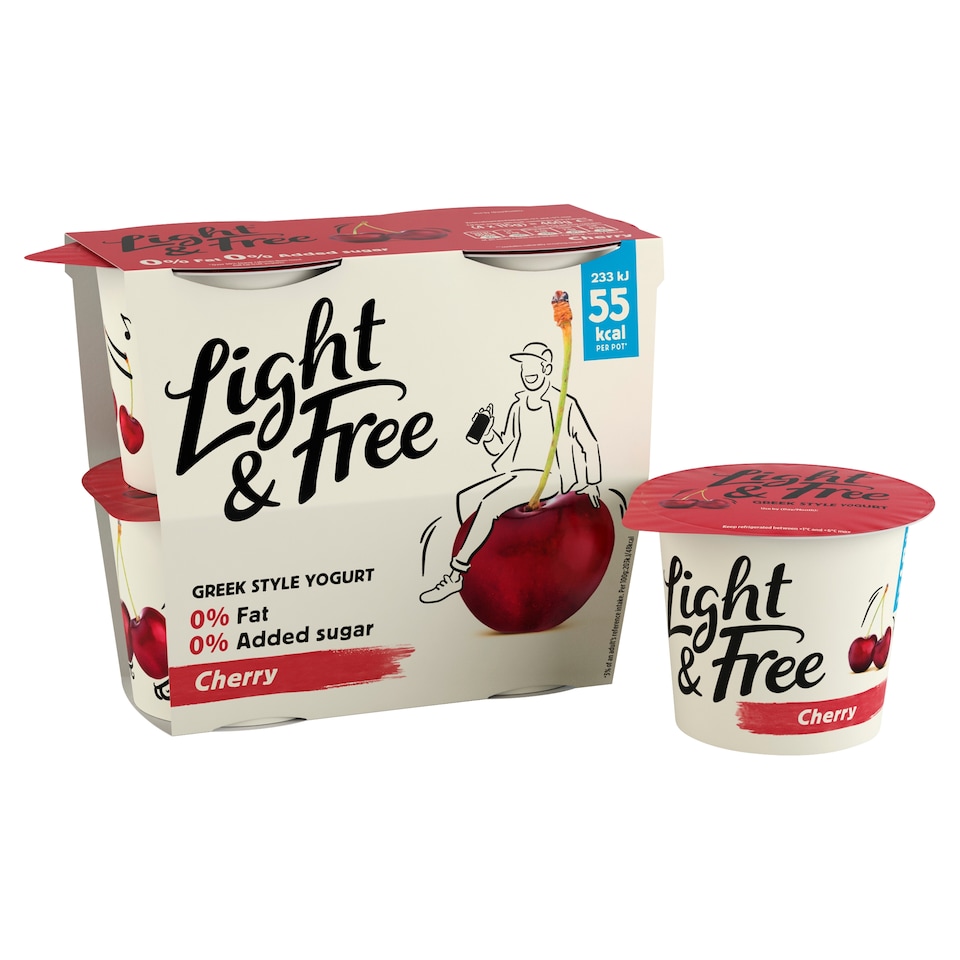 image 1 of Light & Free Cherry Greek Style Fat Free Yoghurt 4x115g
