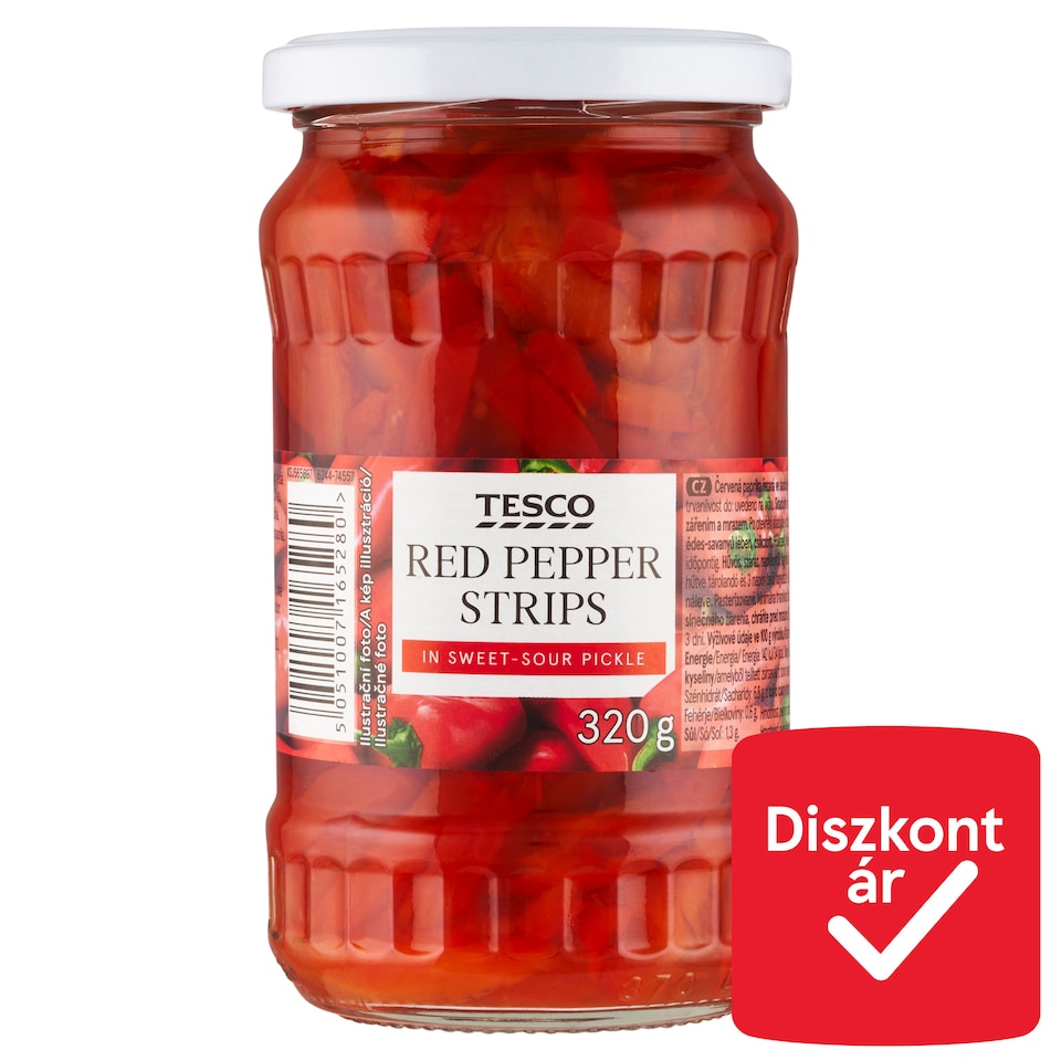 Tesco csíkozott pirospaprika édes-savanyú lében 320 g