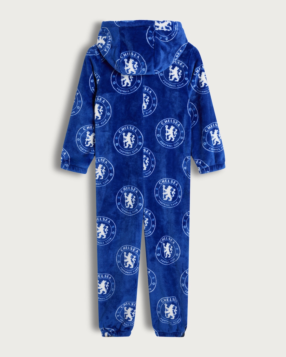 image 1 of Chelsea FC Fleece Hooded Onesie in Blue
