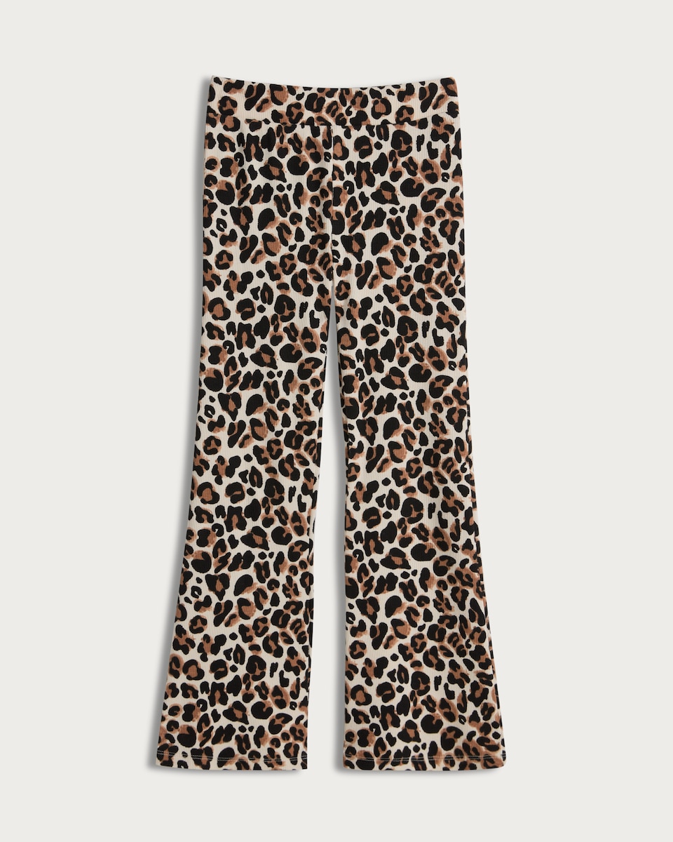 image 1 of F&F Girls Cotton Rich Leopard Print Flared Leggings in Multi Brown