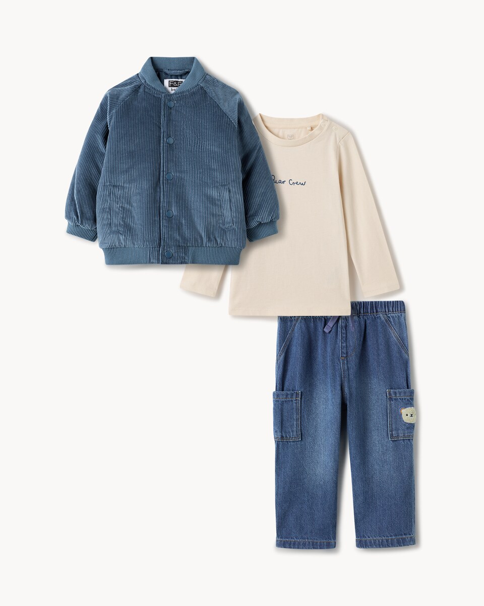 image 1 of F&F Baby Pure Cotton 3-Piece Jacket Set in Navy
