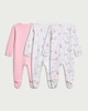 image 2 of F&F Baby 3-Pack Pure Cotton Fairy Print Long Sleeved Sleepsuits in Pink