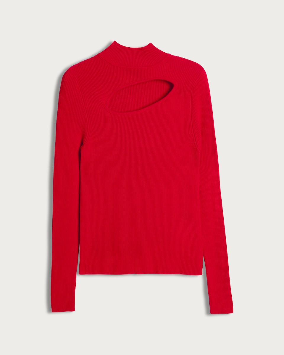 image 1 of F&F Knitted Cut Out Detail Jumper in Red