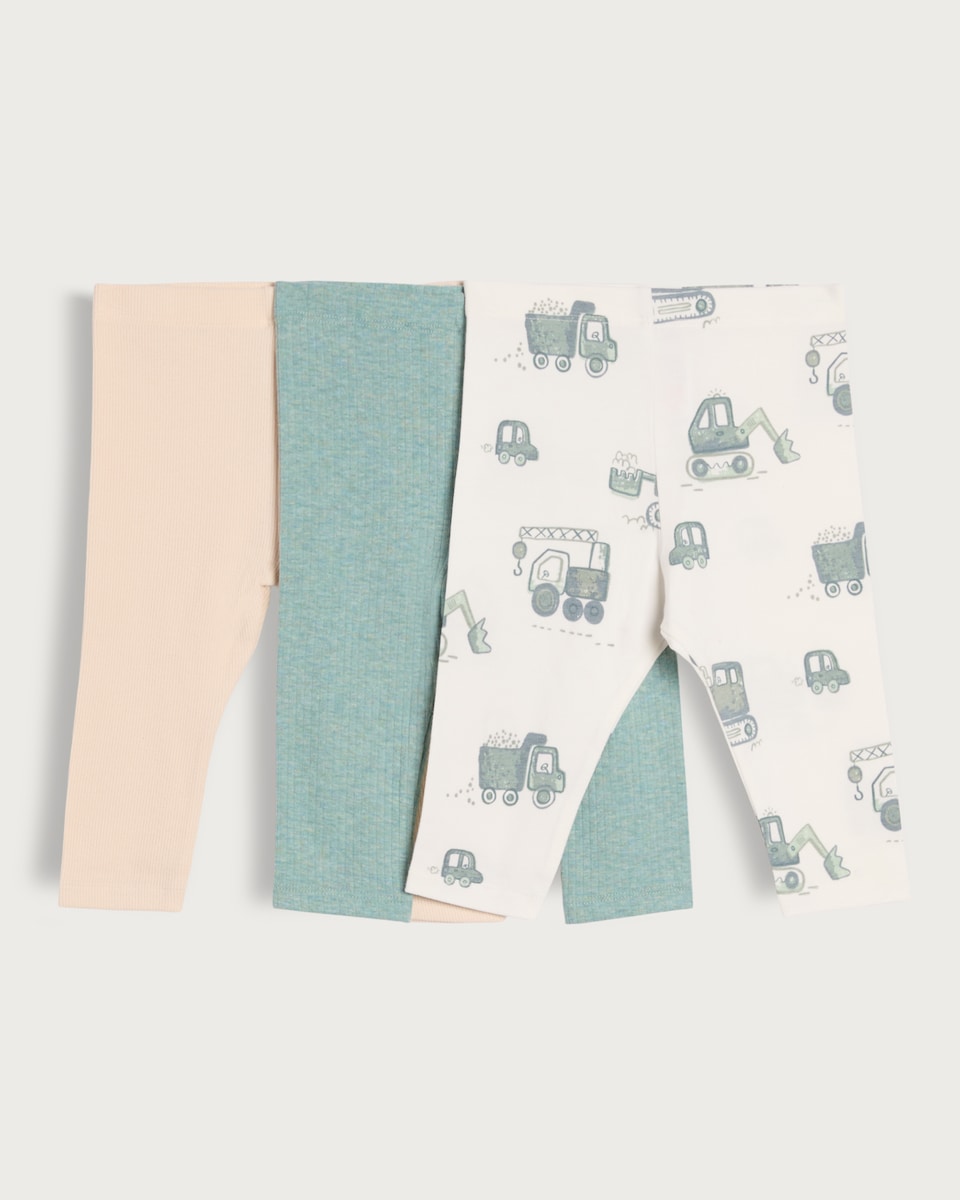 image 1 of F&F Baby 3-Pack Cotton Rich Transport Leggings in Green