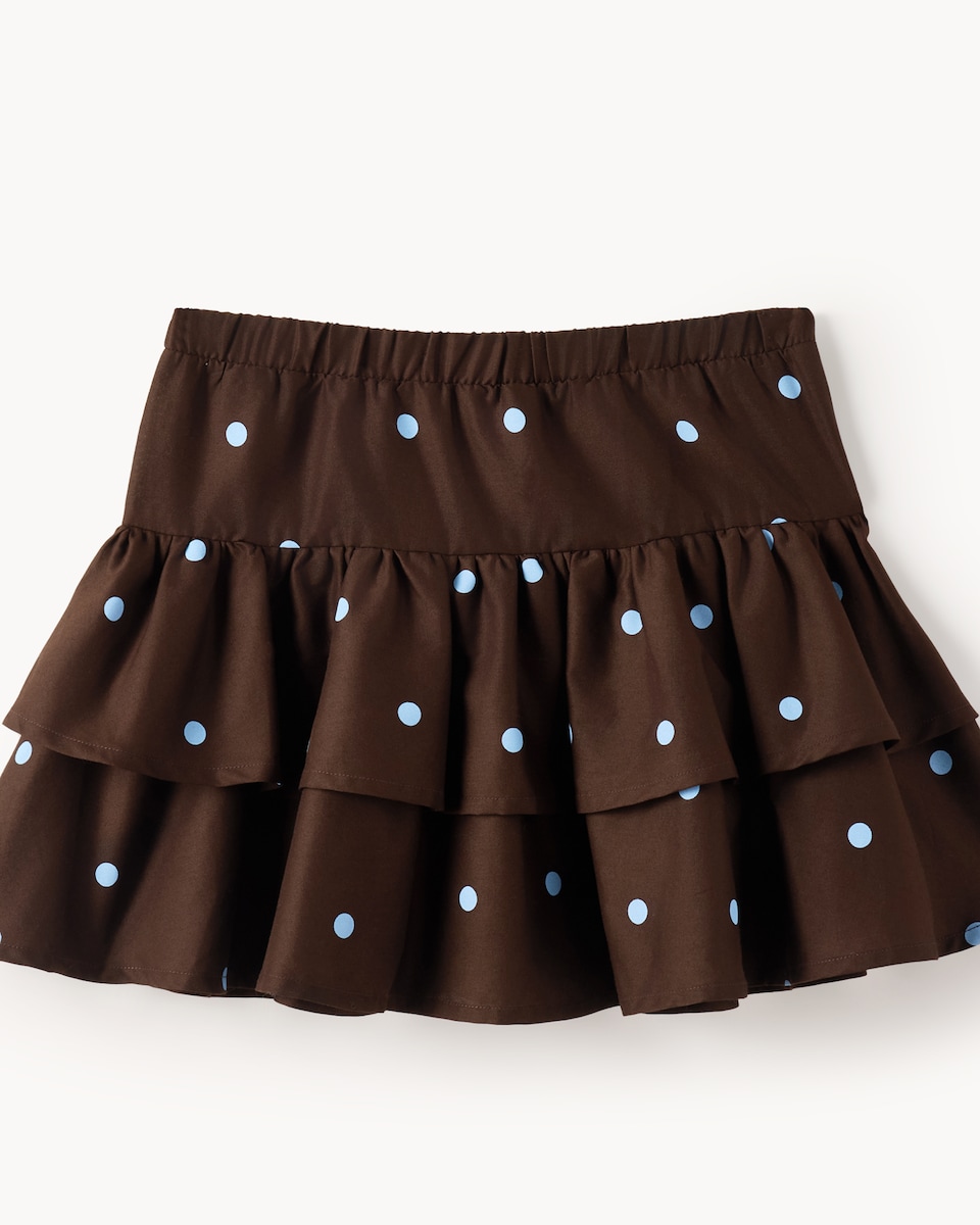 image 1 of F&F Girls Pure Cotton Polka Dot Tiered Skirt in Brown