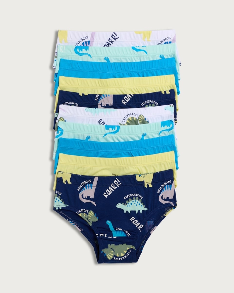 F&F Boys 10-Pack Pure Cotton Dinosaur Print Briefs in Multi