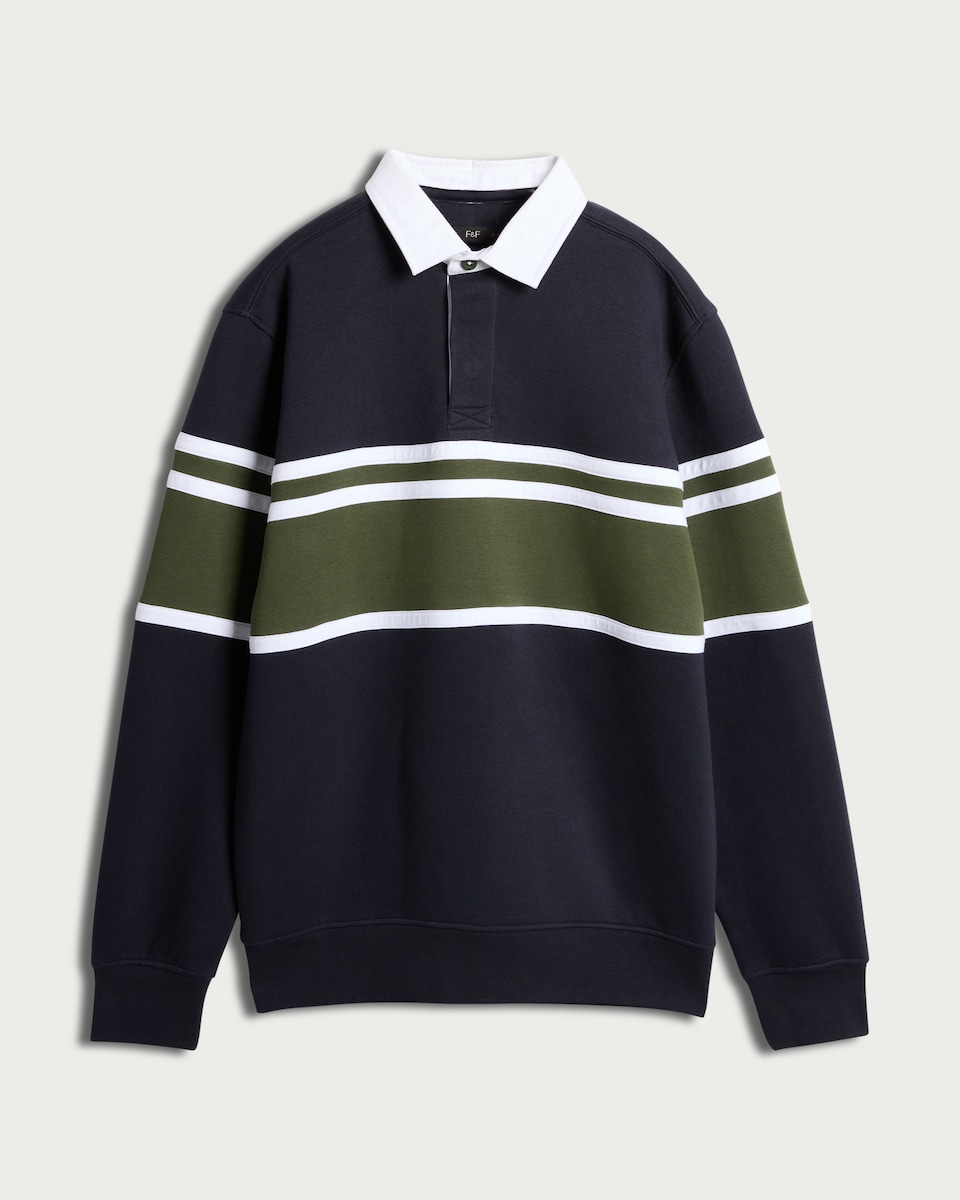 image 1 of F&F Cotton Rich Colourblock Rugby Sweatshirt in Navy