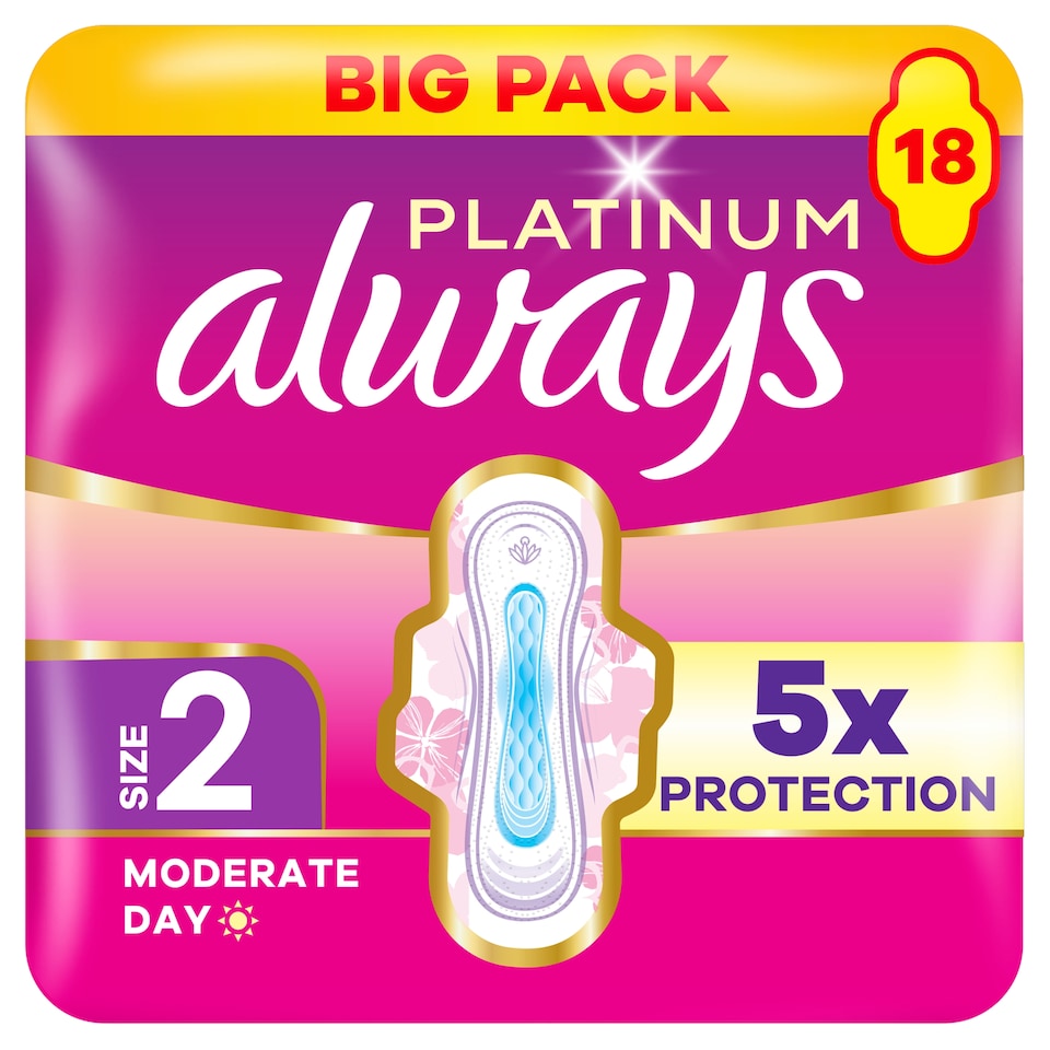 image 1 of Always Platinum Long 18 Sanitary Pads With Wings Size 2