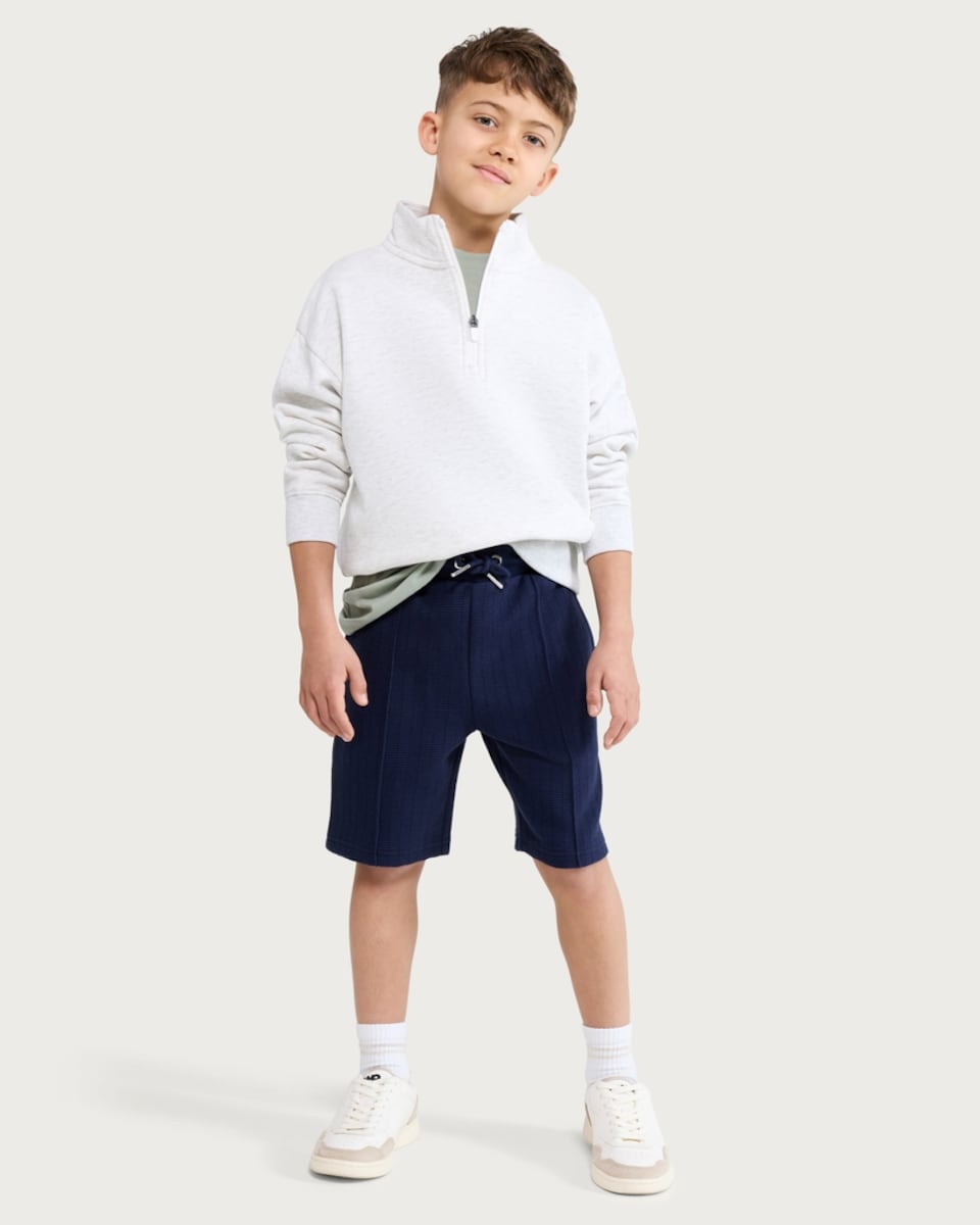 image 1 of F&F Boys Cotton Rich Textured Drawstring Shorts in Blue