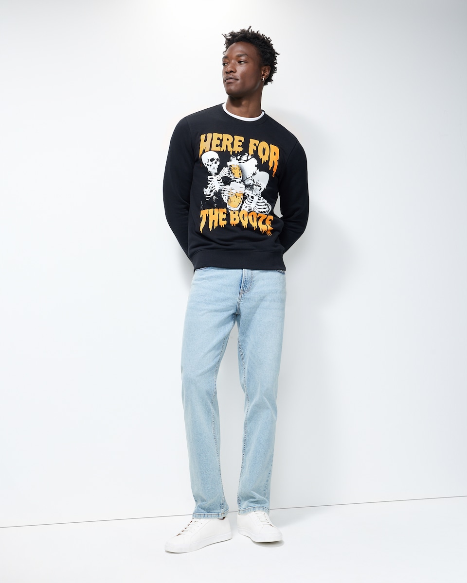 image 1 of F&F Cotton Rich Halloween Skeleton Sweatshirt in Black