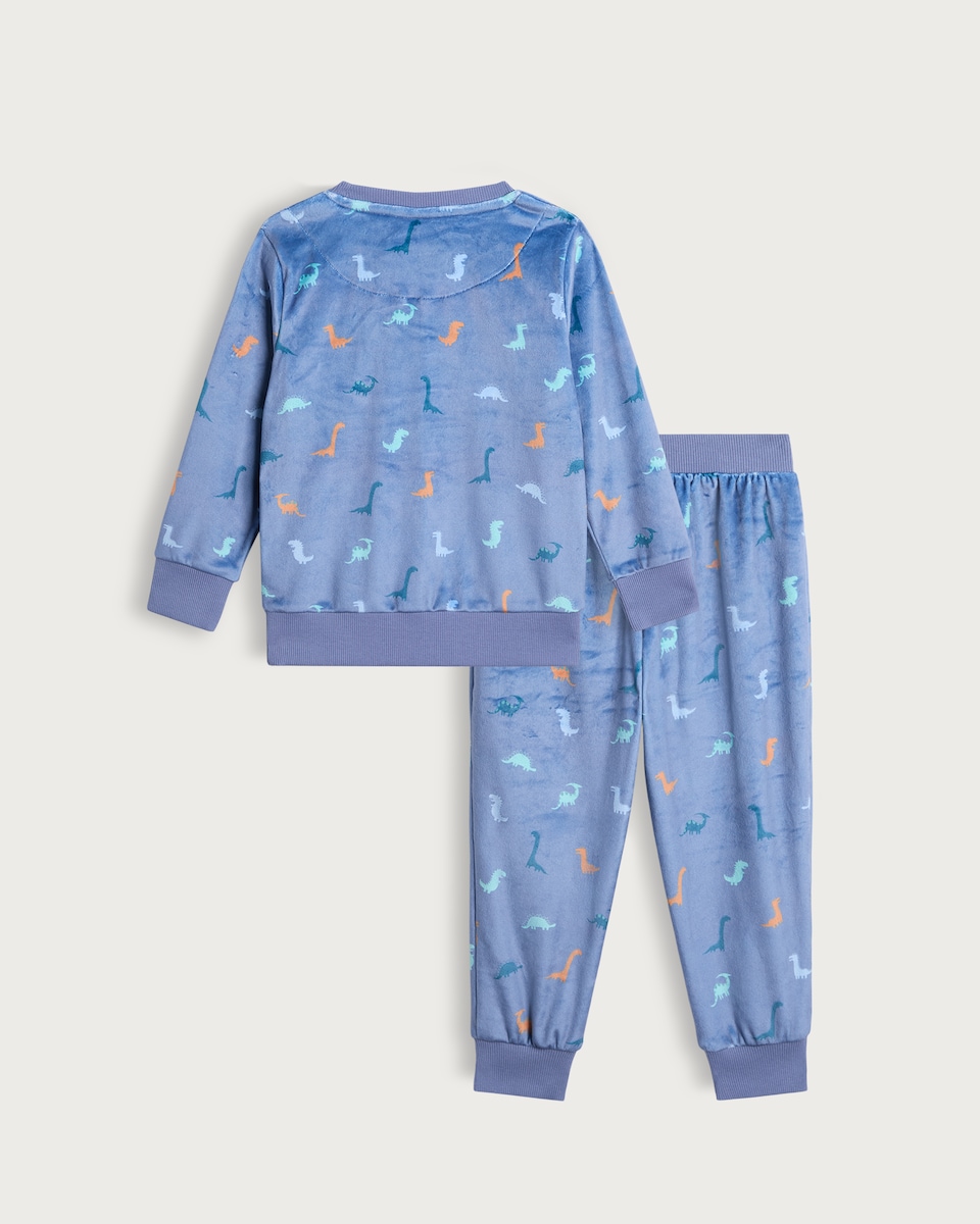 image 1 of F&F Boys Minky Textured Dinosaur Print Pyjama Set in Multi