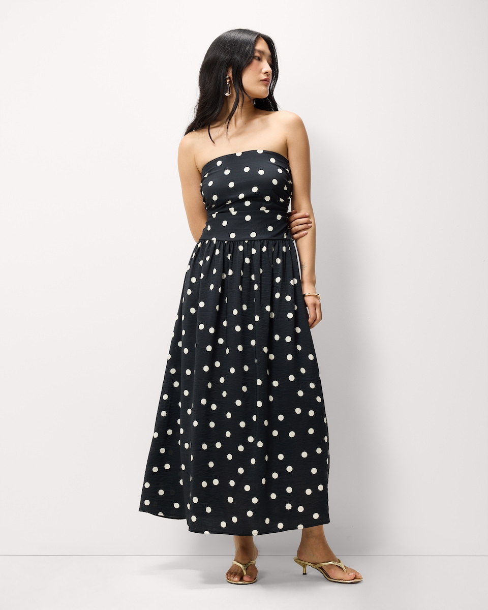 image 1 of F&F Polka Dot Bandeau Midi Dress in Multi Black