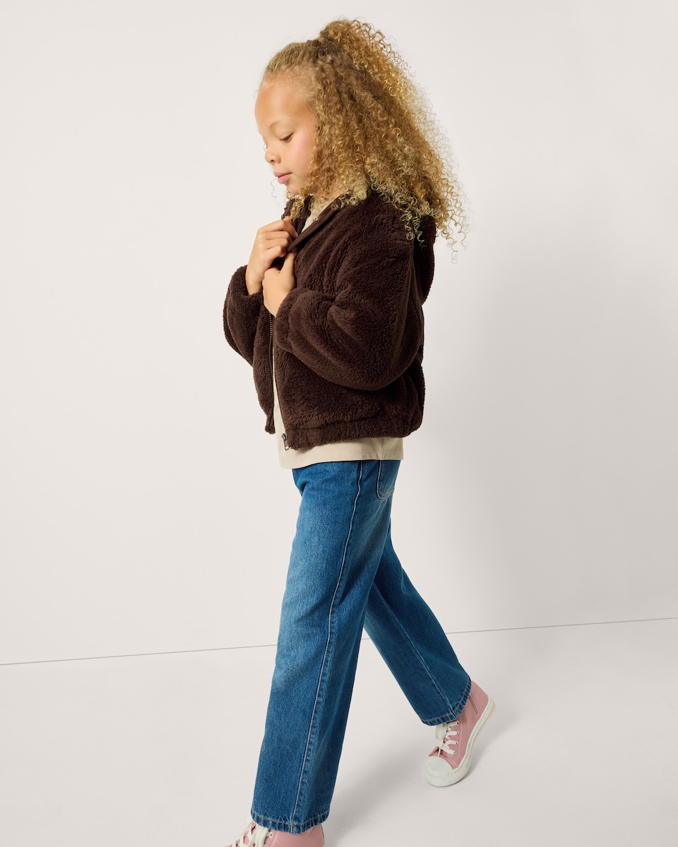 image 1 of F&F Girls Fleece Hooded Jacket in Brown