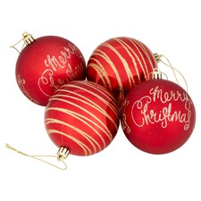 Tesco 4 Pack Red Merry Christmas And Swirl Baubles