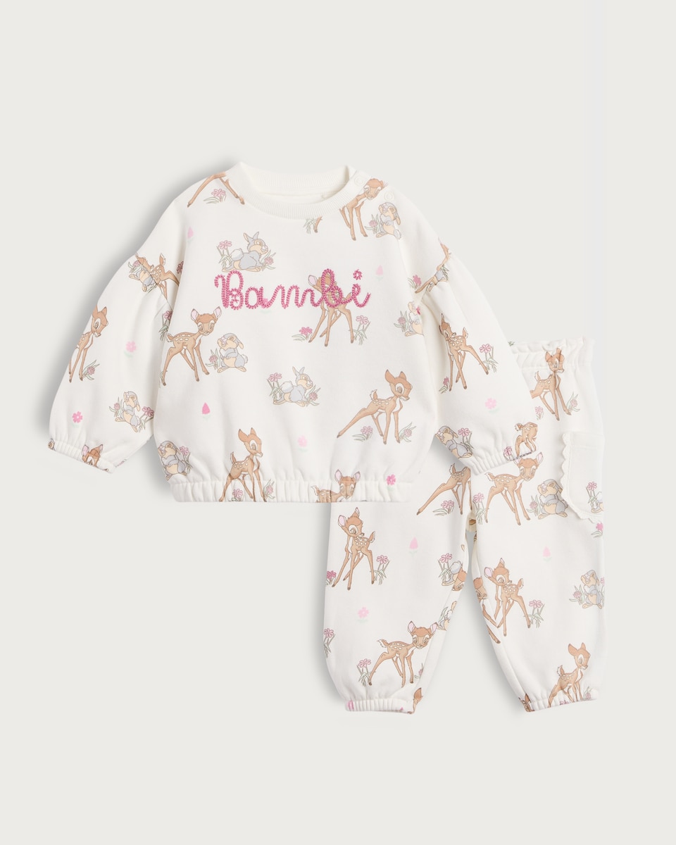 image 1 of Disney Bambi 2-Piece Cotton Rich Jumper and Joggers Set in White