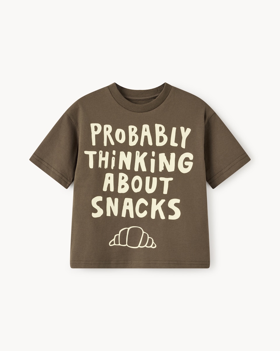 image 1 of F&F Boys Pure Cotton Food T-Shirt in Chocolate