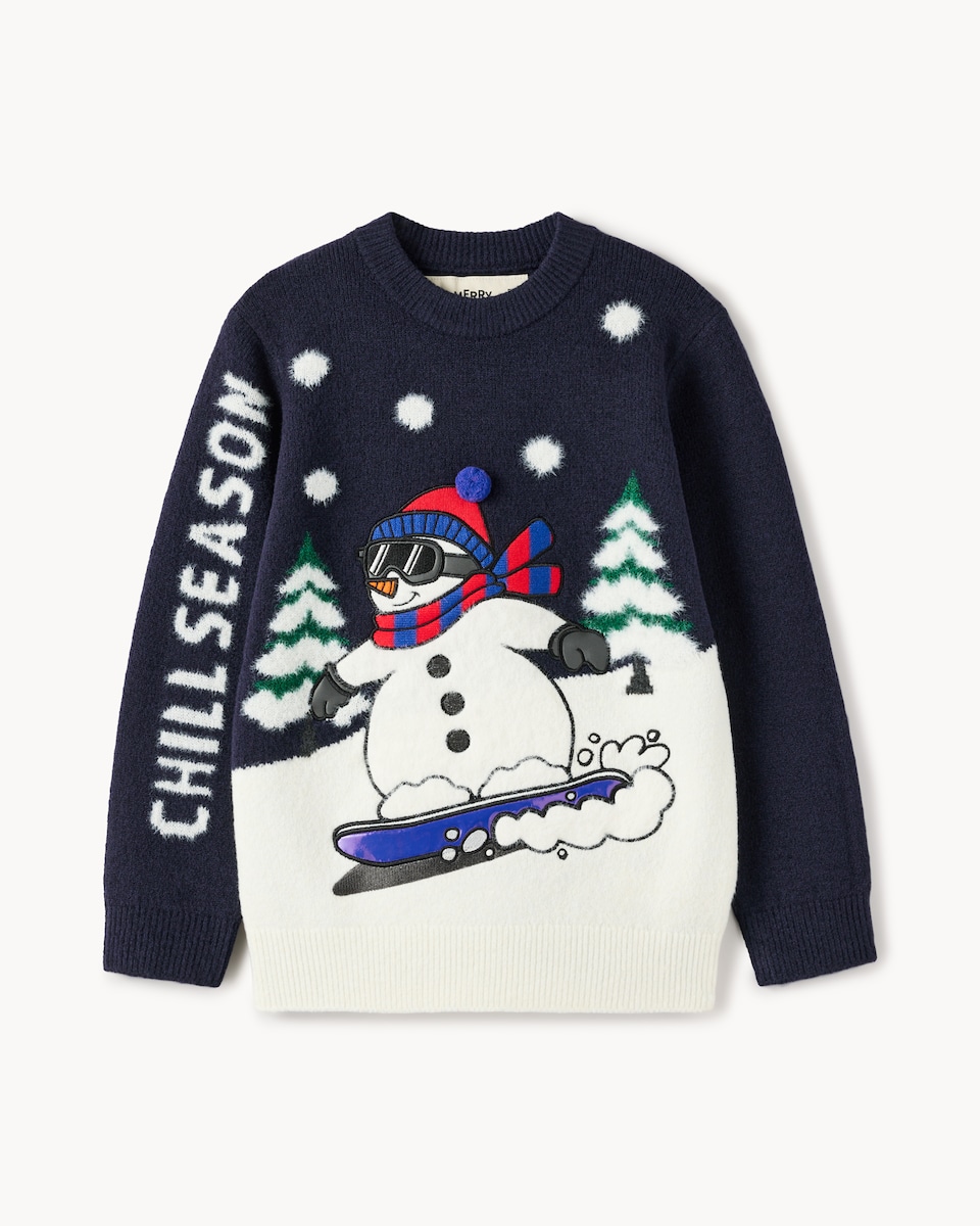 image 1 of Christmas Boys Snowman Jumper in Navy
