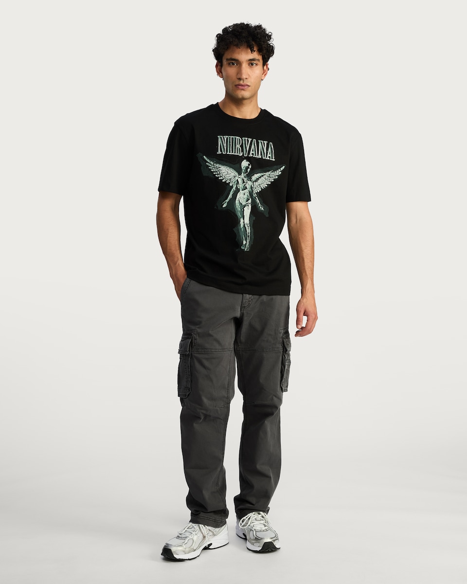 image 1 of Nirvana Cotton Rich Print T-Shirt in Black
