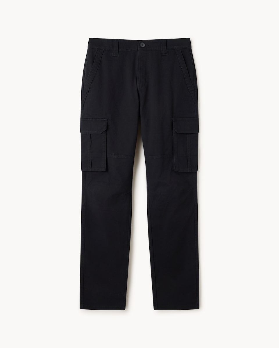 image 1 of F&F Cotton Rich Straight Leg Cargo Trousers in Black