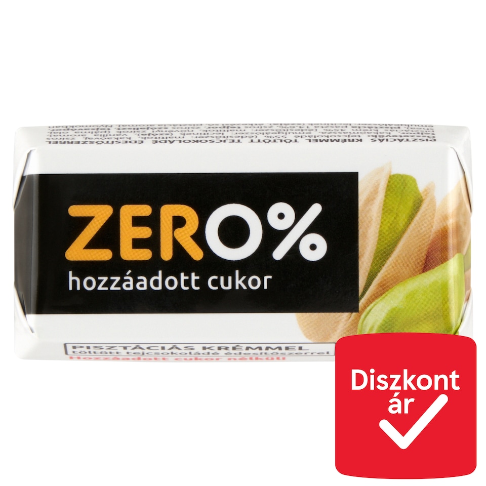 Szerencsi Zero% pisztáciás krémmel töltött tejcsokoládé édesítőszerrel 21 g  1. kép