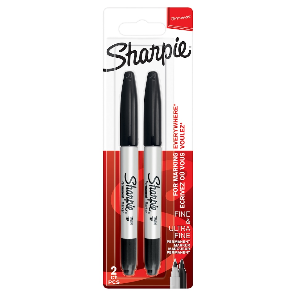 image 1 of Sharpie Twin Tip Permanent Marker Pens Fine and Ultra Fine 2 Pack