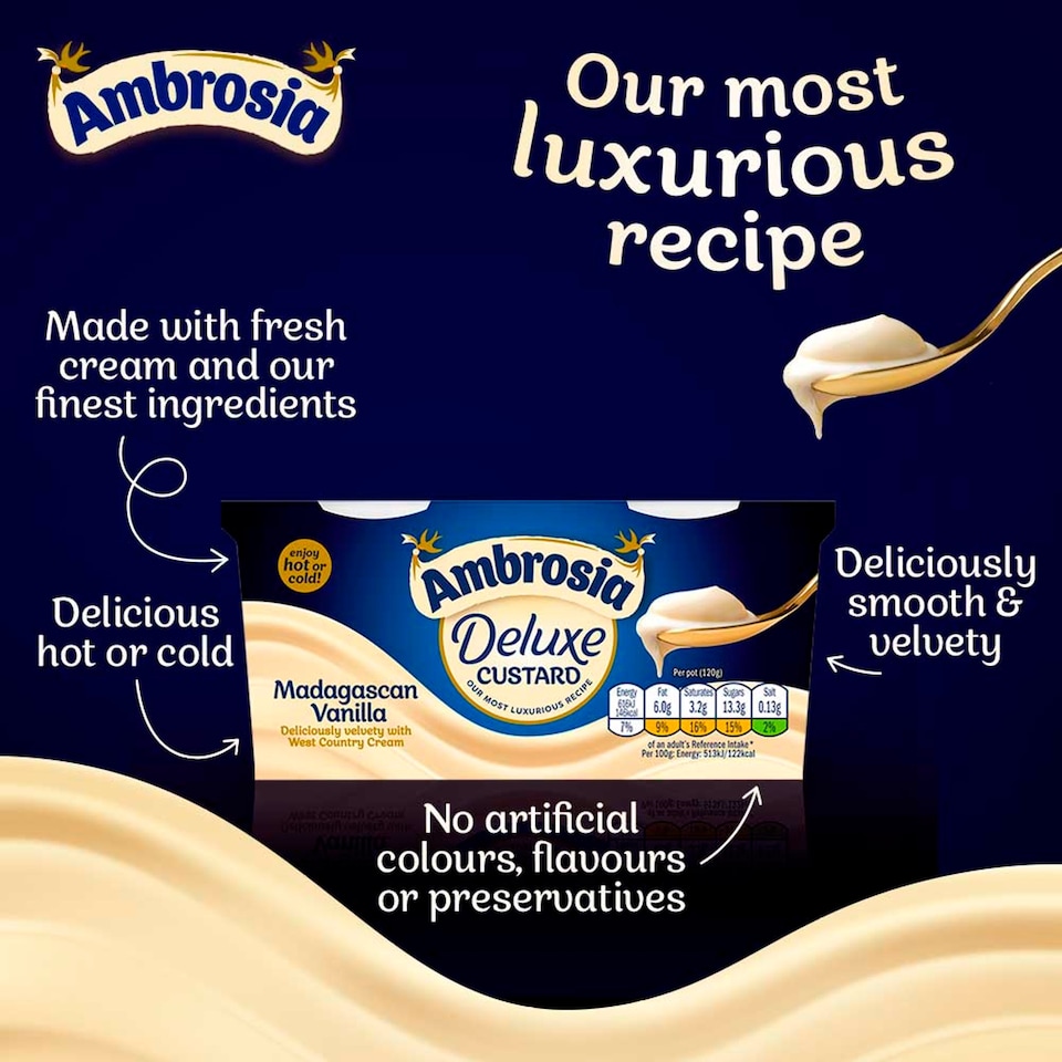 image 1 of Ambrosia Deluxe Custard - Madagascan Vanilla 2 x 120g