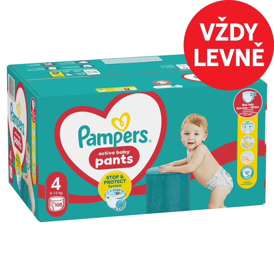 Obrázek 1 pro produkt Plenkové Kalhotky Pampers Active Baby Pants, Velikost 4, 108 Plenky, 9kg-15kg