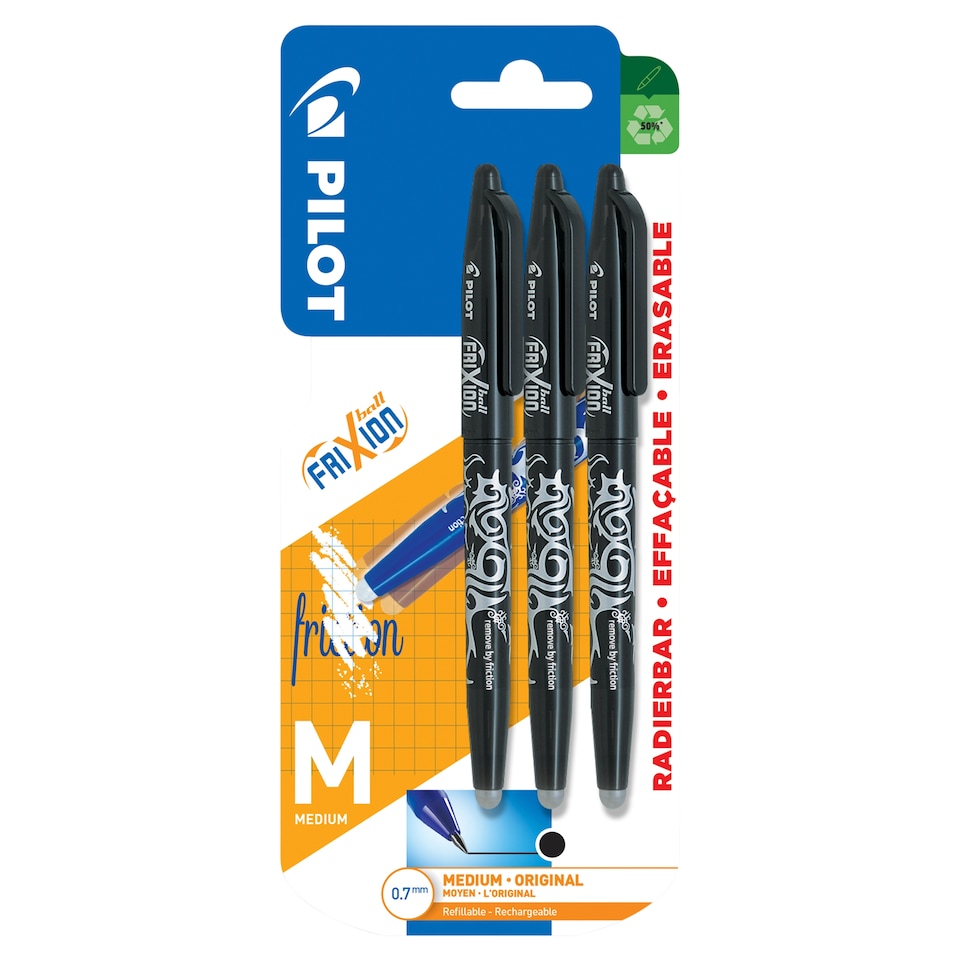 Pilot Frixion Rollerball Black Pens Stationery 3 Pack