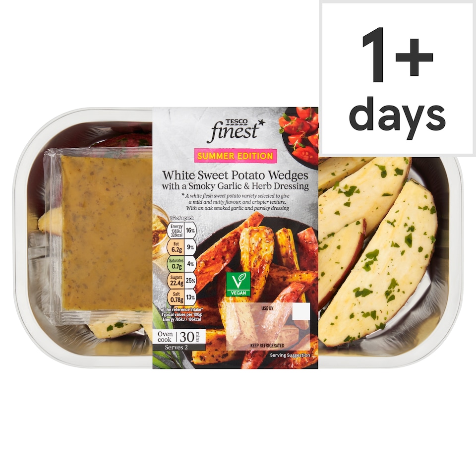 Tesco Finest White Sweet Potato Wedges With A Smoky Garlic and Herb dressing 400g