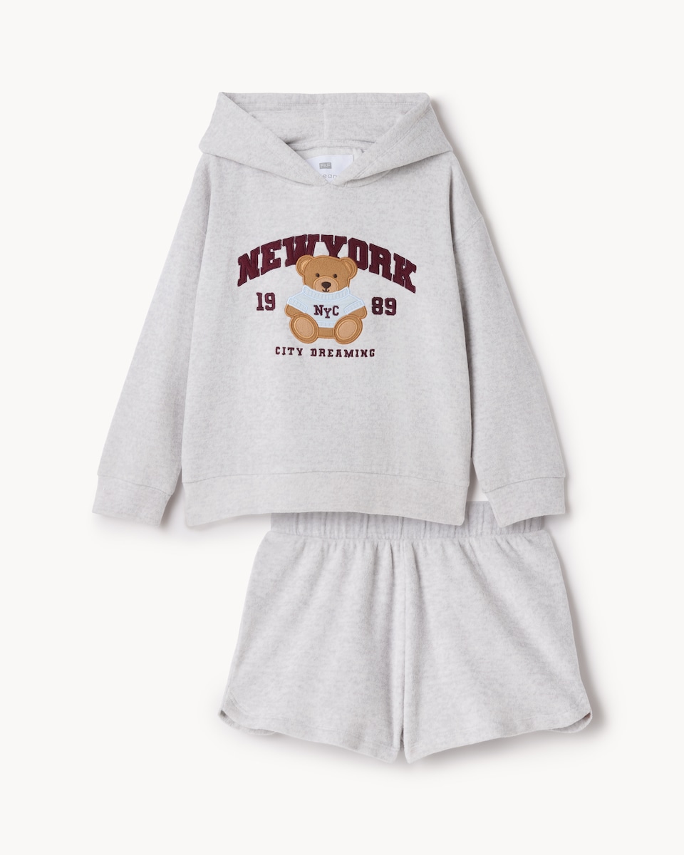 image 1 of F&F Girls Bear New York Pyjama Set in Grey