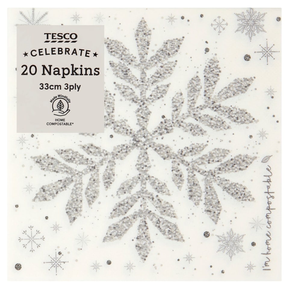 Tesco Silver Snowflake Napkin 3Ply 20 Pack