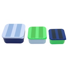 Tesco Blue and Green Stripe 3 Piece Nested Lunch Snack Pots