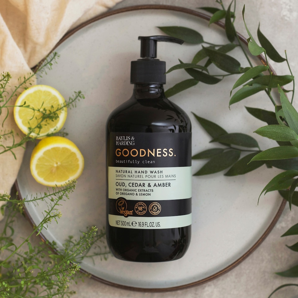 image 1 of Baylis & Harding Goodness Natural Hand Wash - Oud, Cedar & Amber 500ml