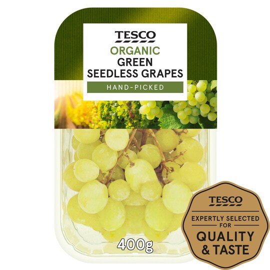Tesco Organic Green Grapes 400G Tesco Groceries