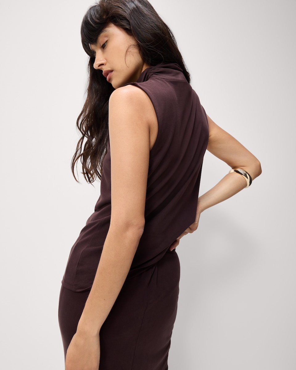 image 1 of F&F Turtle Neck Sleeveless Top in Chocolate