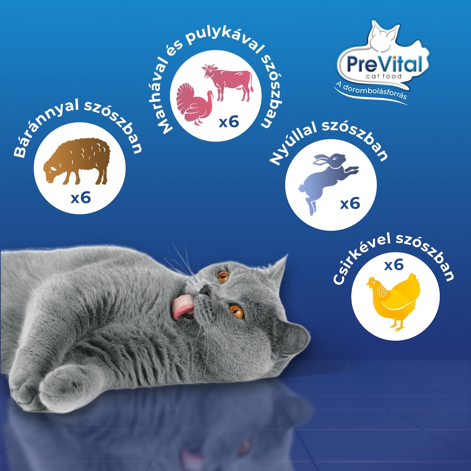PreVital nedves macskaeledel, macskatáp felnőtt macskáknak szószban alutasakos 24 x 100 g  1. kép