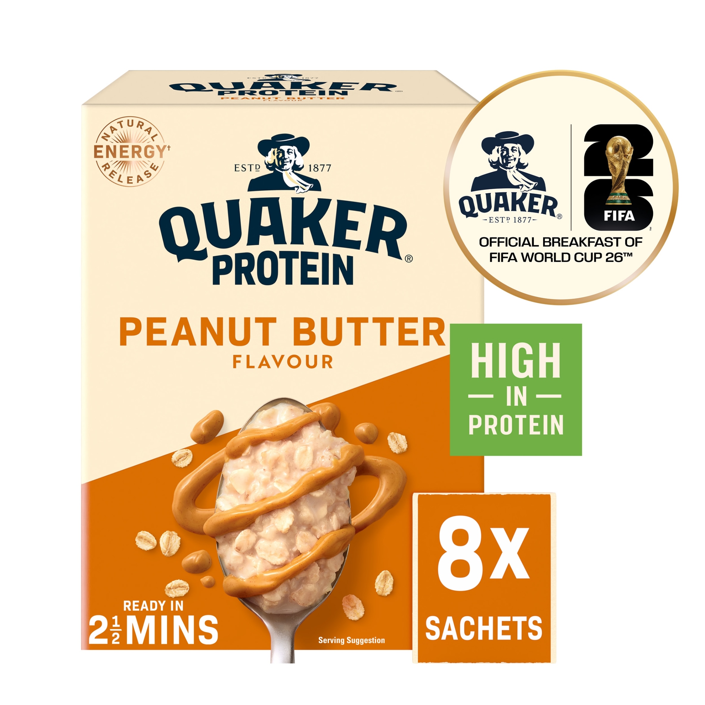 Quaker High Protein Peanut Butter Porridge Sachets Oat So Simple 8x43g