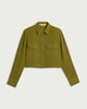 image 4 of F&F Textured Shoulder Pad Cropped Shirt in Green