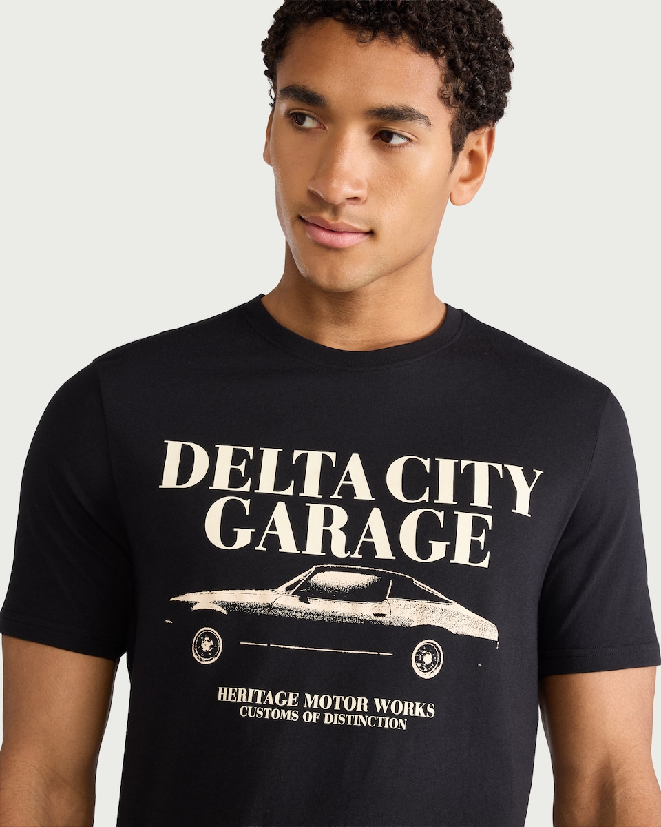 image 1 of F&F Cotton Rich Delta City Slogan T-Shirt in Black