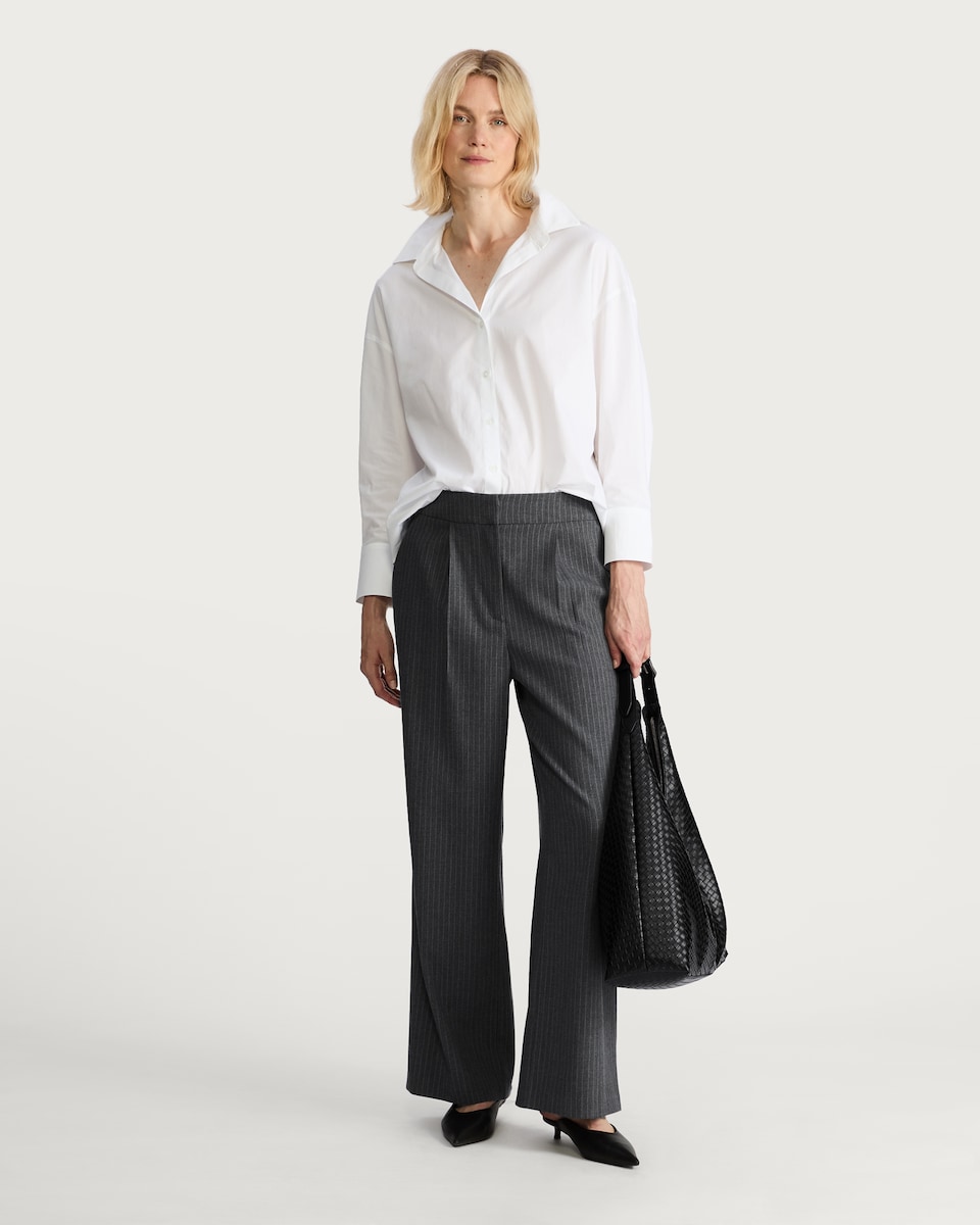 image 1 of F&F Pinstripe Wide Leg Trousers in Grey